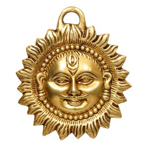 Estatua Decorativa Moderna de Latón Pulido Hecha a Mano, Ídolo Solar para Colgar en la Pared, Figura de Puja Vastu, Surya, Positividad, para Puerta de Casa - Product Image 5
