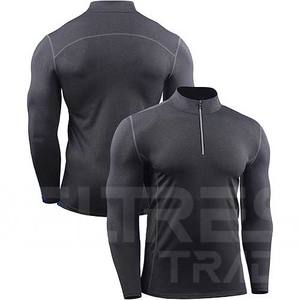 Fermeture éclair cou 2025 adultes hommes Fiber Compression T-Shirts motif solide col rond chemise vêtements en gros - Product Image 5