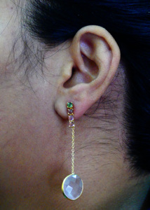 Wedding Wear 925 Sterling Silver Gold Plated <b>Rose</b> <b>Quartz</b> Gemstones Attractive Elegant Hanging Chain <b>Earrings</b> - Product Image 6