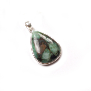 Sterling Silver <b>Emerald</b> Gemstone Teardrop Collet <b>Pendant</b> – Wholesale Silver Jewelry - Product Image 1