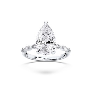 4.24กะรัต E-F/VVS-VS (Centre 4.00CT) ลูกแพร์เพชรโมอิสซาไนต์และแหวนหมั้นเพชรทรงกลมตัดทำด้วยเงินสำหรับเธอ - Product Image 1