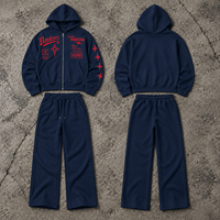 Set Hoodie dan Celana Sweatpants Pria Bahan Katun Tebal Custom, Produsen Tracksuit Streetwear, Tracksuit Bernapas