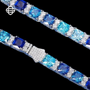 สร้อยคอโซ่ประดับอัญมณีสีฟ้าสำหรับผู้ชายสร้อยคอสไตล์ฮิปฮอปโมอิสซาไนท์เครื่องประดับแร็ปเปอร์แบบตัดสี่เหลี่ยมสร้อยคอเส้นใหญ่ CZ - Product Image 2