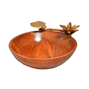 Bol de service vintage en bois de manguier, centre de table écologique fait à la main avec accent de fleurs en métal pour hôtels et restaurants - Product Image 6
