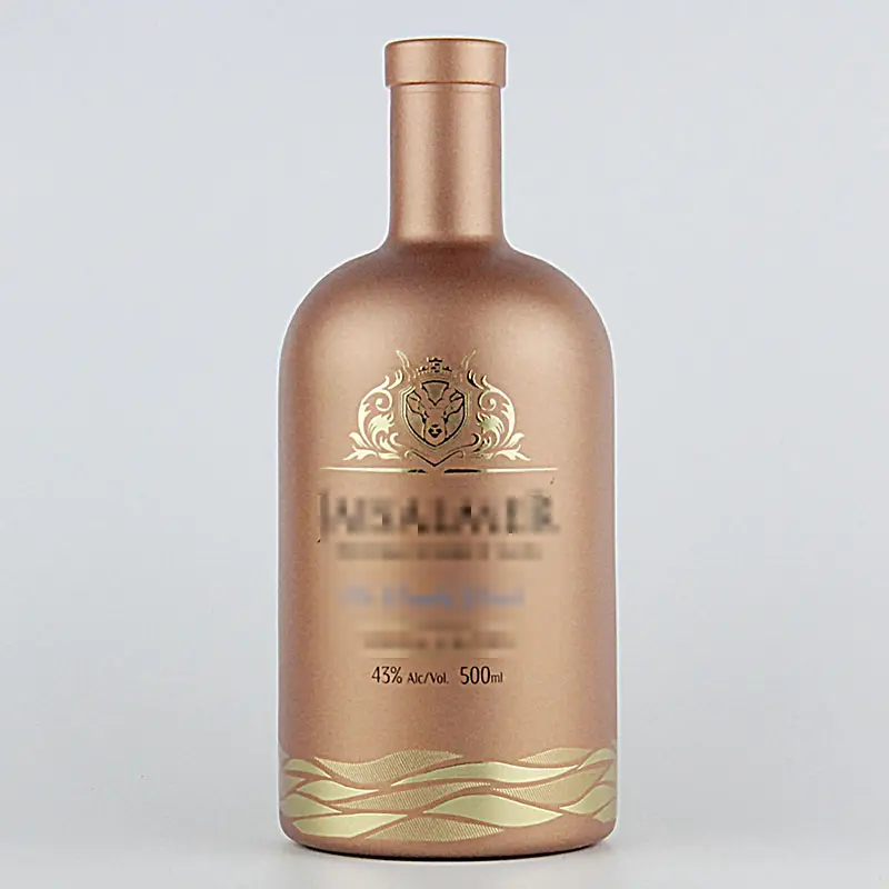 Personalizar Gold Glass Gin Bottle 500ml Licor de licor Vodka Glass Wine Bottle 500ml Botella de vidrio