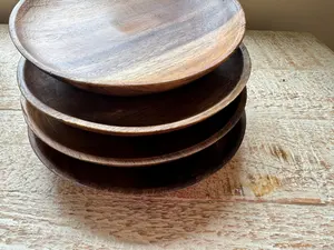 Assiette de service ronde en bois d'acacia naturel Vaisselle Vaisselle Chargeur Plateau Écologique Durable Cuisine Vaisselle Restaurant - Product Image 5