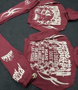 Survêtement imprimé personnalisé pour homme en molleton bouclette 100 % coton, style coréen, avec capuche et cordon de serrage, idéal pour l'hiver - Product Image 3