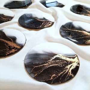 Ocean Inspired Wooden square <b>Coasters</b> Handmade with <b>Blue</b> Wave Design Durable Reusable for Coastal Home Decor Modern Dining Setup - Product Image 6