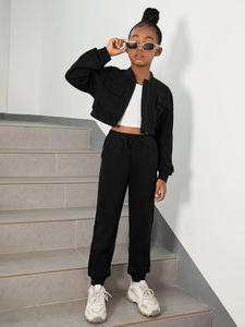 Conjunto Deportivo de Dos Piezas para Adultos, Cortavientos, Transpirable, de Invierno, Talla Grande, con Capucha, Color Negro, Chaqueta y Pantalones, Ropa Casual de Calle - Product Image 3