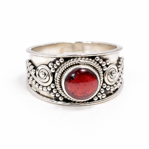 Anillo de banda hecho a mano de plata de ley 925 con granate natural tribal vintage, regalo para mujer, novia, unisex, regalo de Navidad - Product Image 1