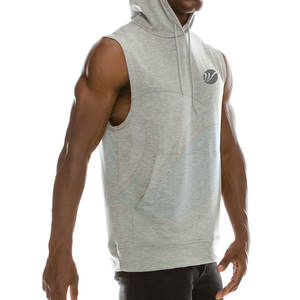 Fitness Wear Solid Color <b>Sleeveless</b> Gym <b>Hoodies</b> Loose Fit Cotton Blended <b>Sleeveless</b> Gym <b>Hoodies</b> - Product Image 3