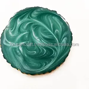 Trendy Handcrafted Resin <b>Coaster</b> Unique Marble Design <b>Gold</b> Plating Border Classic Style Customizable Color Size Tea Mats Pads - Product Image 5