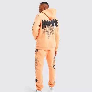 Best Selling Men's 100% Cotton Fleece Windproof Winter Hoodie Set Eco-Friendly Silk Screen Printing Custom Logo Casual <b>Tracksuit</b> - Product Image 6