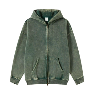 Sudadera con capucha y cremallera de gran tamaño para hombre, ropa de calle de algodón 100% con lavado ácido Vintage, sudadera con cremallera personalizada en blanco esencial para hombre - Product Image 4