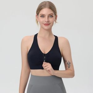 Women's Breathable Eco-Friendly Zip Front <b>Sports</b> <b>Bras</b> Wireless Padded <b>Racerback</b> Medium Support Post-Surgery Yoga Exercise - Product Image 2