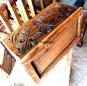 Solid Wood Carved <b>Floral</b> Pattern Engraved Premium Tissue <b>Box</b> Holder for Hotels Restaurants Homes Tradebyd - Product Image 3