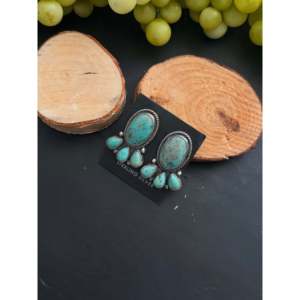 Navajo Kingman Turquoise & Sterling <b>Silver</b> Drop <b>Earrings</b> with Gold Plating Featuring Post <b>Dangle</b> Cluster for Weddings - Product Image 4