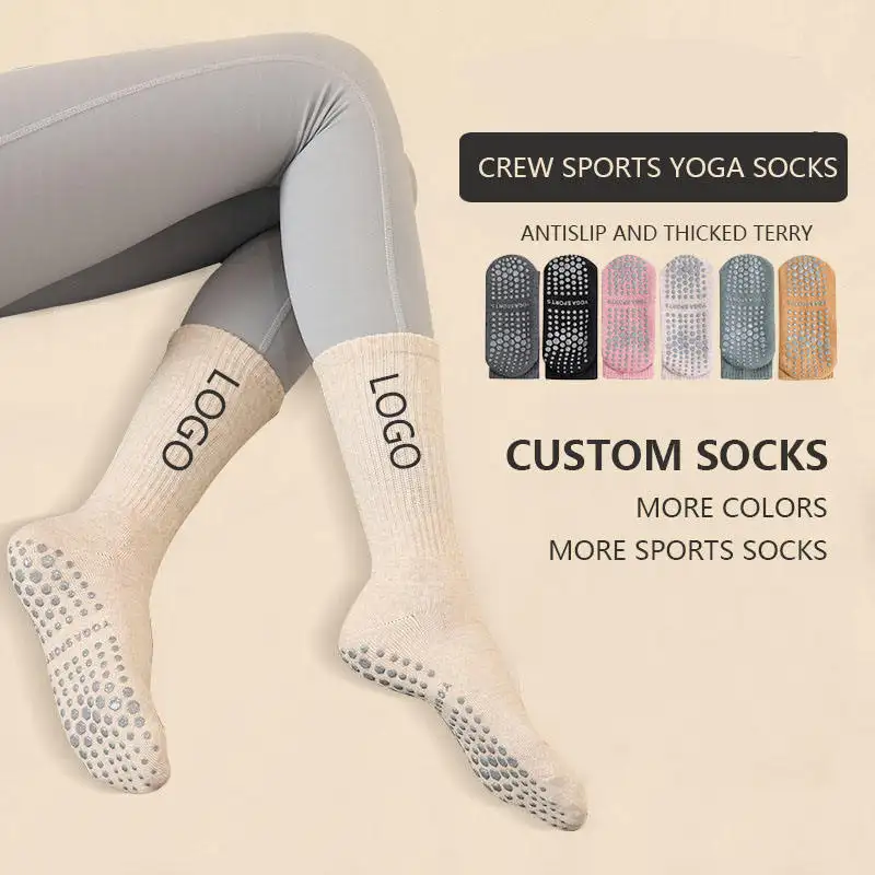Custom Print Sublimation Grey Winter Thick Polyester Men Work Pilates Gym Dancing Yoga Socks For Women