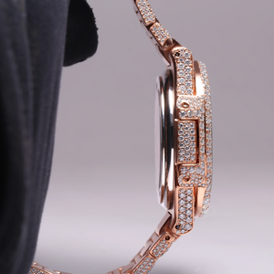 Montre Hip Hop pour femmes en or rose massif 18, diamant cultivé en laboratoire, moissanite, mouvement à quartz, bijoux de mode - Product Image 2
