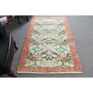 Classique Beige Orange 3.7 X 6.5ft tapis turc Boho Patchwork Design pour entrée à la main laine Viscose couloir maison vie Latex - Product Image 1