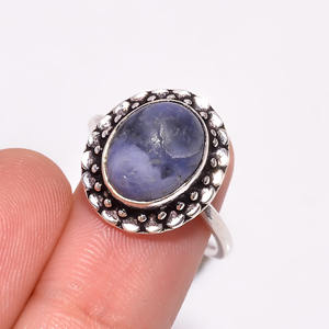 Anillo DE BODA clásico de Plata de Ley 925 elegante corte ovalado piedra preciosa de sodalita anillo fino exquisito para Aniversario de compromiso - Product Image 3