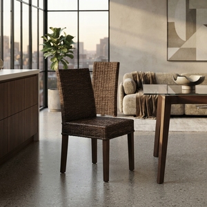 Chaise de salle à manger en rotin tressé brun foncé avec pieds en bois naturel, chaise d'appoint en rotin Kubu, décoration d'extérieur pour patio, design artistique - Product Image 5