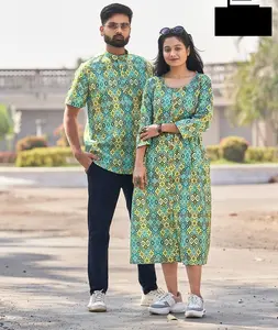 Camiseta con estampado único a juego para hombre y mujer, ropa étnica a la moda, con patrón de Kurtis, conjunto de pareja de lujo