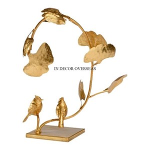Oiseaux et feuilles en métal robuste plaqué or de haute qualité au look le plus attrayant Sculptures décoratives pour la maison de designer d'Inde - Product Image 1