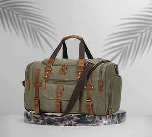 กระเป๋าผ้าแคนวาสแบบวินเทจสำหรับเดินทางกระเป๋าช็อปปิ้งชายหาดหนัง PU กระเป๋าผ้าใบสไตล์ย้อนยุค - Product Image 2