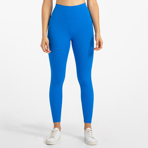 100% algodón Mujer cintura alta Color sólido Fitness Leggings Spandex Yoga pantalones con tela de punto gimnasio entrenamiento desgaste-modelo chica - Product Image 4