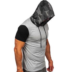 Transpirable para hombre manga raglán camuflaje capucha algodón manga corta Camiseta con capucha - Product Image 1