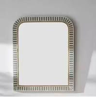 Miroir décoratif mural artisanal indien moderne en argent écologique avec bord biseauté et incrustation en os de chameau, sans électricité requise