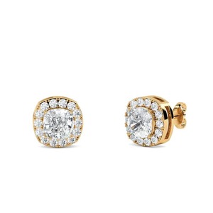 Boucles d'oreilles Cushion Diamond Single Halo avec diamant de laboratoire de 0,60 ct en platine, cadeau d'anniversaire de mariage - Product Image 2