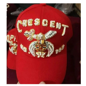 Shriner Cap Masonic Shriner Cap 3 Rangées Broderie À La Main Strass travail Ajustement Réglable Shriner Red Color Cap Styles uniques - Product Image 1