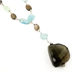 Women's Smoky Quartz & Gemstone Necklace Elegant Sterling Silver <b>Crystal</b> Necklace Gift - Product Image 1