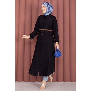 Camisa Túnica de Popelina para Mujer, Corte Holgado, con Botones, Color Negro, Talla XL, Ideal para la Oficina en Otoño - Product Image 1