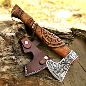 Hache Viking à manche sculpté artisanal, qualité industrielle, hache de survie à barbe, hache d'extérieur avec manche en bois pour le camping avec étui - Product Image 3