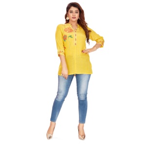 Vêtements indiens les mieux notés à manches quarts tunique à la mode pour femmes Kurti pour les options de vêtements semi-ethniques et décontractés au meilleur prix - Product Image 1