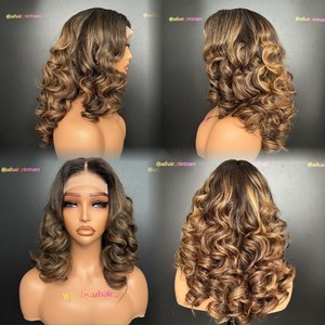 Full Cuticle Aligned Colored Curly Wig with Bouncy <b>Highlight</b> for Swiss Transparent Lace Virgin Vietnamese Human Hair Vendors - Product Image 1