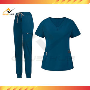 ชุดสูทสำหรับโรงพยาบาลของผู้หญิงกางเกงวิ่งขายาวคอวีแบบเรียวขาเรียวระบายอากาศได้มีการตรวจสอบเข็ม - Product Image 2