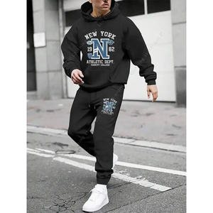 Conjunto Deportivo para Hombre 2025, Sudadera con Capucha y Pantalones con Estampado de Letras Góticas de Nueva York, Conjunto de 2 Piezas, Ropa Deportiva Urbana - Product Image 3