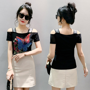 Rhinestone T Shirts for Women Casual <b>Streetwear</b> <b>Y2K</b> Club Party 100% Cotton - Product Image 3