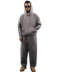 Ensemble survêtement pour homme en molleton gris foncé et pantalon de jogging décontracté, sweat-shirt à capuche décontracté d'hiver, pantalon streetwear - Product Image 1
