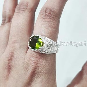 ขายส่งแหวนผู้ชายมาใหม่ธรรมชาติ Peridot พลอย August เครื่องประดับคริสต์มาสวันเกิดแหวนเงินสเตอร์ลิง925 - Product Image 3