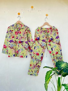 ชุดนอนผ้าฝ้ายแท้สำหรับผู้หญิงชุดใส่ในรีสอร์ทชุดนอนพิมพ์ลายดอกไม้ชุดนอนสไตล์โบฮีเมียน PJ นุ่มและสบาย - Product Image 2