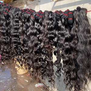 Venta al por mayor Raw Virgin Indian Hair Extensions Machine Weft Straight Curly Wavy Bundles Factory Export - Product Image 4