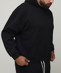 Nouveau design personnalisé ensemble de 2 pièces Boxy Fit respirant surdimensionné hommes survêtements posséder votre logo imprimé solide noir vêtements d'hiver - Product Image 2