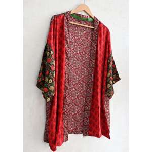 Kimono Corto de Seda Hecho a Mano, Talla Grande, Hasta la Rodilla, con Estampado Floral Indio, Chaqueta de Estilo Bohemio, Ropa de Dormir - Product Image 2