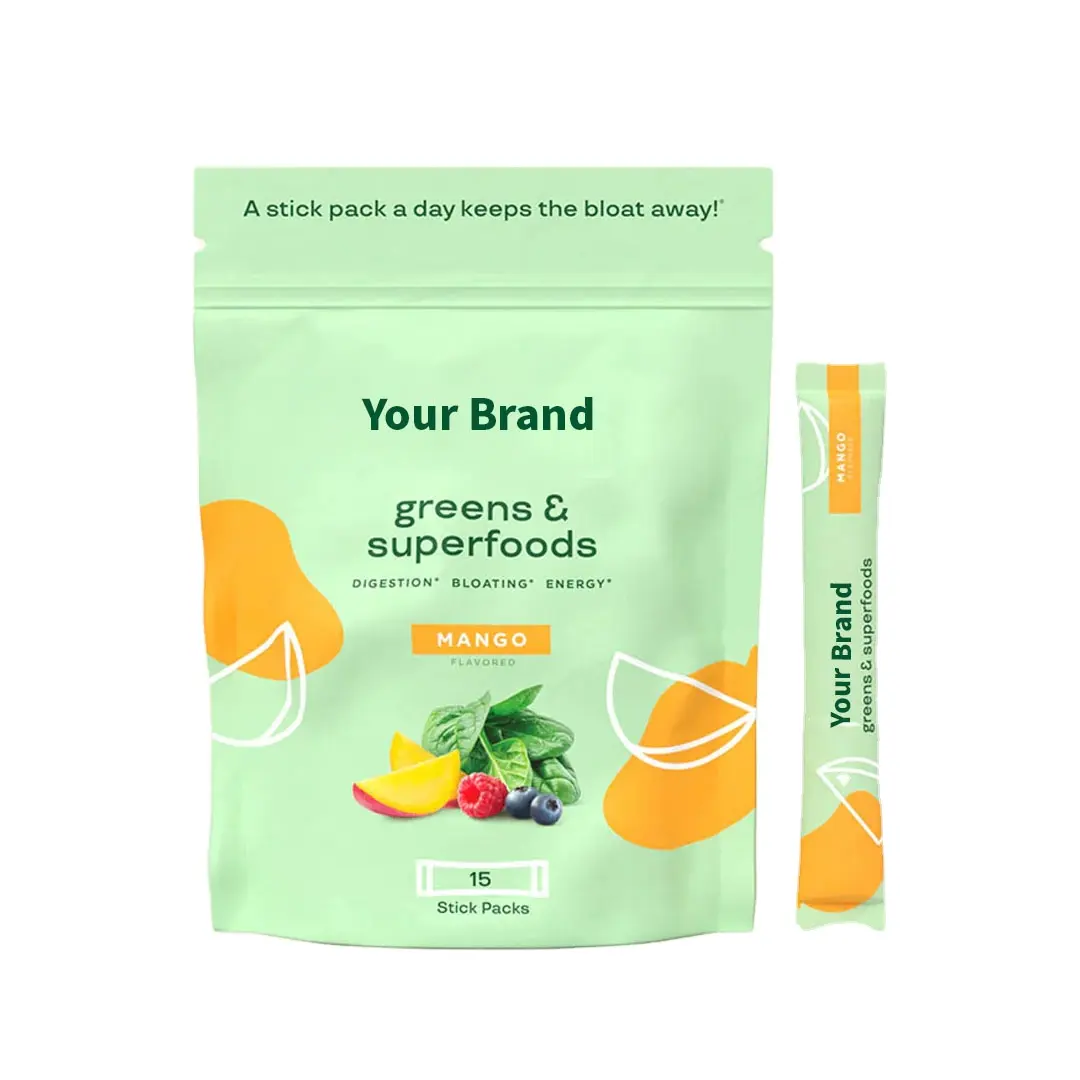 Siêu màu xanh lá cây mix Probiotics uống bổ sung hương vị chế biến có sẵn trong chai số lượng lớn hộp gói cho OEM ODM nhãn hiệu riêng
