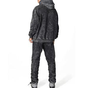 ชุดวอร์มผ้าฝ้ายฟอกสีแบบปรับแต่งได้สำหรับผู้ชาย กางเกงวอร์มปักลายขาดๆ ชุดฮู้ดดี้ ชุดวอร์มฤดูหนาวสำหรับผู้ชาย - Product Image 5